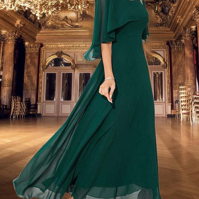 TEMU Vestido de Elegante A-Line com Decote , em Capa, Bordado de Lantejoulas e Cintura Entalhada que a uma