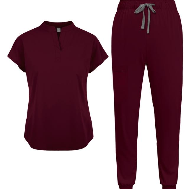 TEMU Women's Casual Scrub Set - Solid Color Short Sleeve Tunic & Pants With Pockets, Collar, Regular Length, , Casual Workwear For Nurses, Dental & Professionals, Scrub Set For Women, Nurse Scrub Set