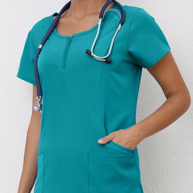 TEMU Women's Jogging Matte Elastic S Uniform Workwear Washable Breathable Stretch Top