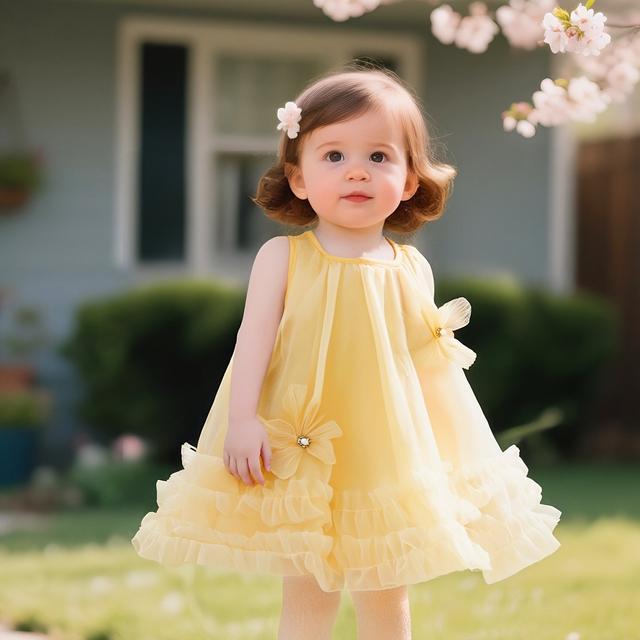 TEMU New Style Solid Color Flower Fairy Tutu Dress For Baby Girls, Gown For Girls, Perfect For Birthday Parties And Princess Guests