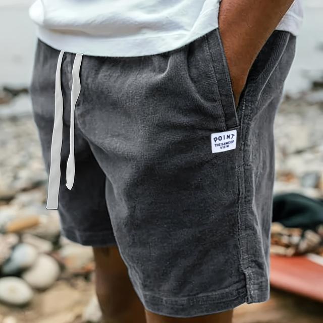 TEMU Men's Corduroy Solid Color Personalized Label Patch Pocket Drawstring Casual Fashion Easy Versatile Comfortable Commuting Summer Street Fashion Shorts