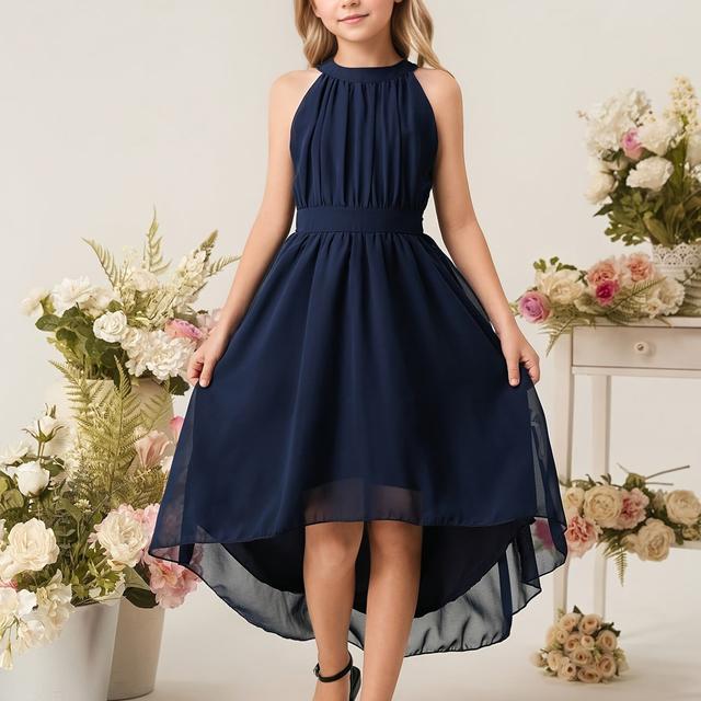 TEMU A New Evening Dress, A Chic Short-front, Back-tie Neckline A-line Chiffon Dress For Banquets