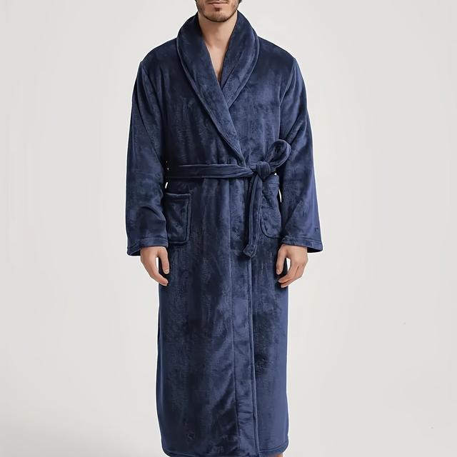 TEMU Flannel Men's Long Sleeve Bathrobe Soft And Comfortable , Plus Size