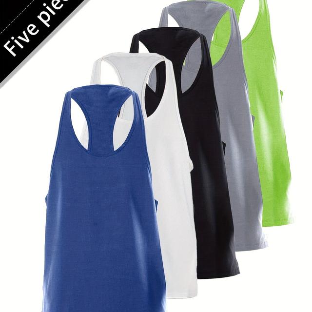 TEMU 5er-Pack Sport-Tanktops für Herren in Volltonfarbe, ärmelloses Basketball-Trainingsunterhemd, sportliche Sportbekleidung, atmungsaktiv und hochelastisch