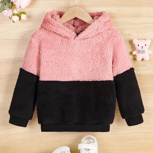 TEMU Fall/ Winter Girls Contrast Color Stitching Hoodie Flannel Casual Sweatshirt