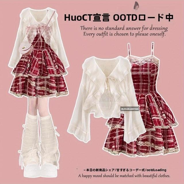 TEMU 2025年新デザイン感夏用レディースシャツ＆ストラップ付きケーキスカートツーピースセット