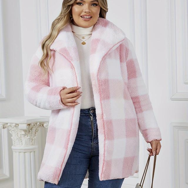 TEMU Plus Size Pattern Fuzzy Coat, Casual Long Sleeve Lapel For Fall & Winter, Women's Plus Size clothing