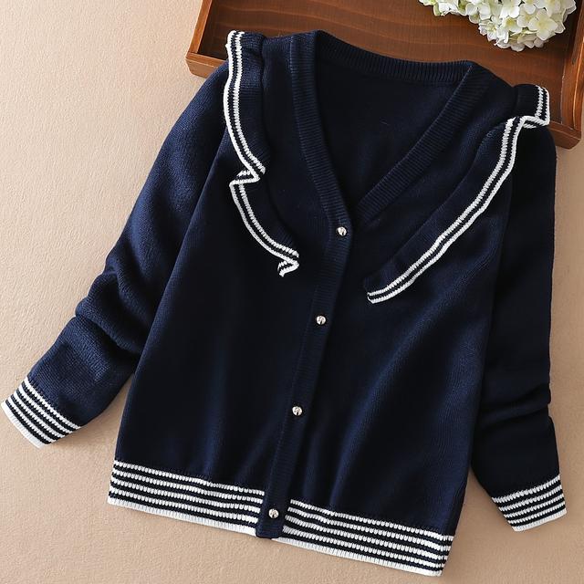 TEMU Girls' New Autumn/winter Cardigan Jacket, Elegant Casual Fashion Sweater, Sweet Cute V-neck Knitwear, Academic Style Spring Top, Ruffle Coat With Buttons For Middle/large Kids