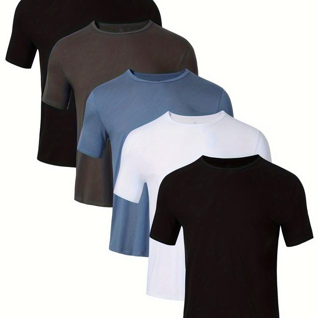 TEMU 5pcs 100% Cotton Men's Breathable T Shirts, Comfy, Casual , Men's Summer Clothes, Men's Undershirts Tops