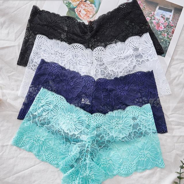 TEMU 4er-Set Damen Plus Size Slips mit Hoher Elastizität, Spitze, Elegante, Sexy, Bequeme, Atmungsaktive Flachboden-Slips