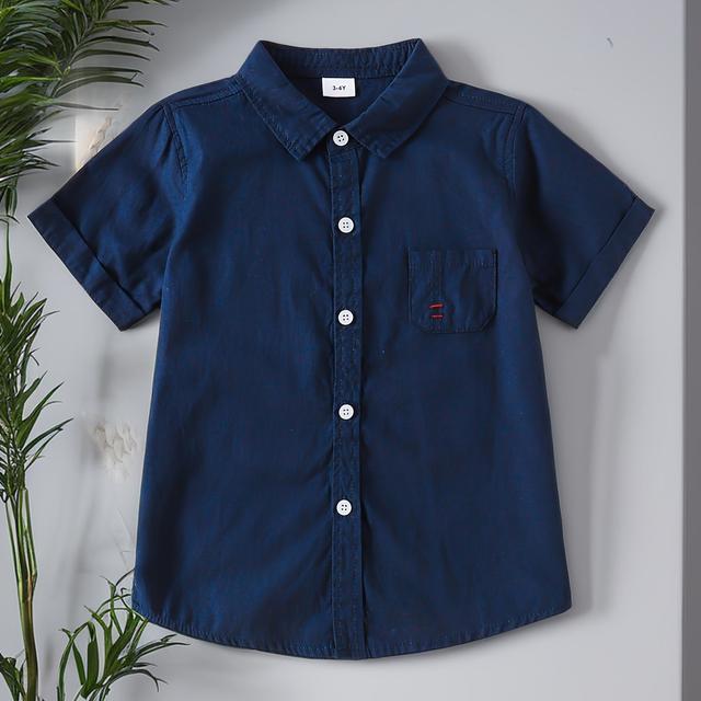 TEMU Koszulka Młodzieżowa z Krótkim Rękawem – Klasyczna Granatowa, Bawełniana, Jednokolorowa z Kołnierzykiem i Kieszonką na Piersi, Pranie Maszynowe, Na Wiosnę/