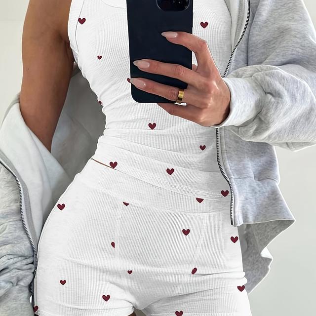 TEMU طقم بيجاما من قطعتين بتصميم ، سترة بدون أكمام برقبة على شكل حرف U وشورت كاجوال بخصر مطاطي