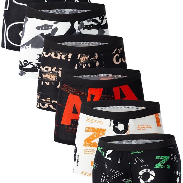 TEMU 6 Stuks Heren Boxershorts met Contrasterende Kleuren en Letterprint, Comfortabele Klassieke Ondergoedset voor Dagelijks Gebruik, Als Geschenk