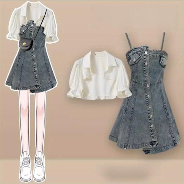 TEMU 新作夏用スーツ レディース ビッグサイズ シャツジャケットドレス スリムスカートセット 2点セット