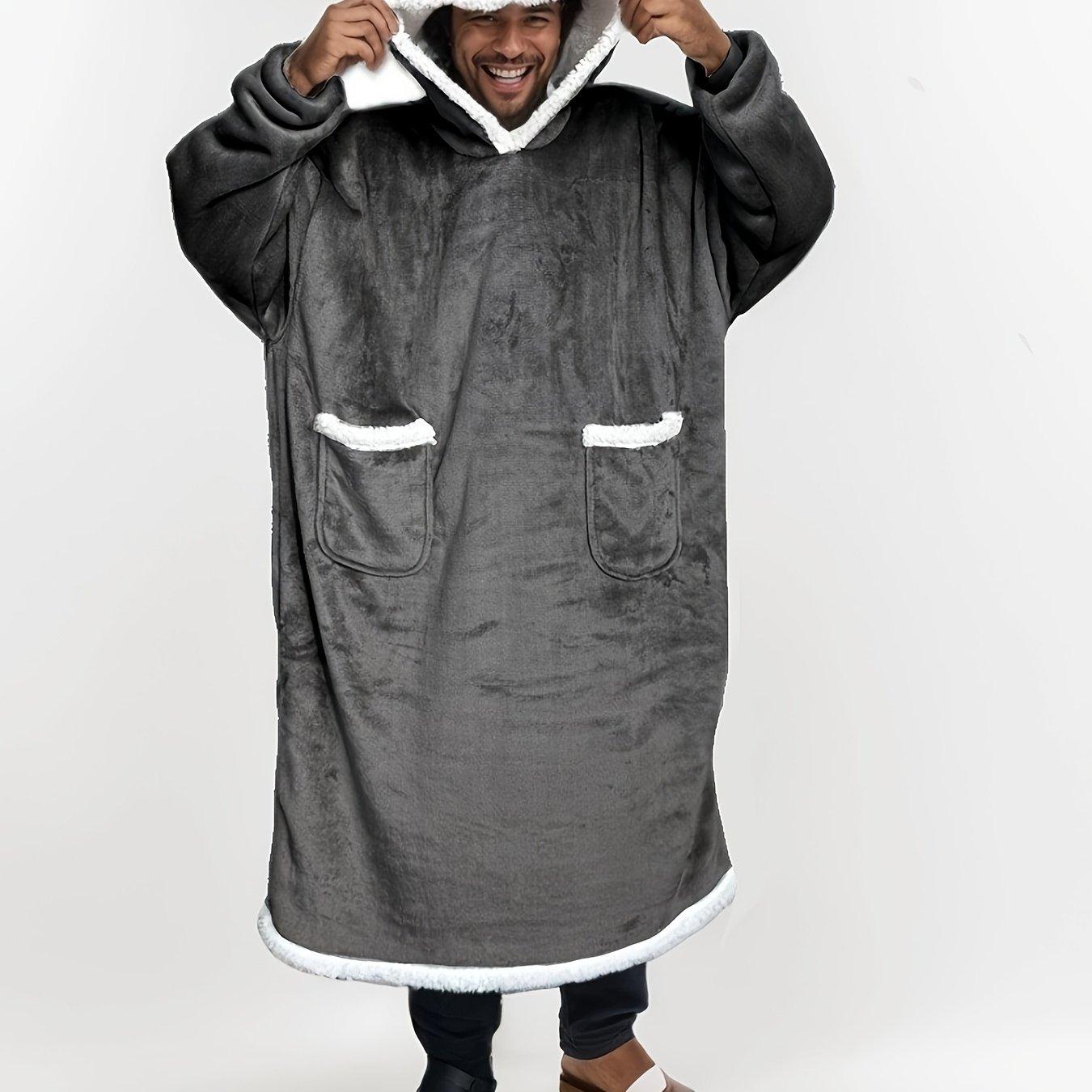 TEMU 1pc Oversized Plush Wearable Blanket Hoodie - Super Soft Suitable For - Clothing With Hood & Pockets, Cozy Dressrobe For Christmas Parties, Bedwear