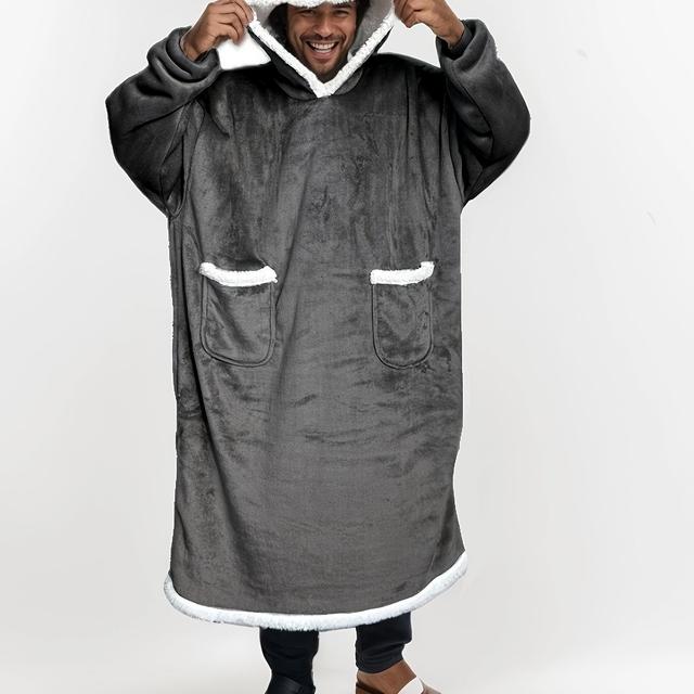 TEMU 1pc Oversized Plush Wearable Blanket Hoodie - Super Soft Suitable For - Clothing With Hood & Pockets, Cozy Dressrobe For Christmas Parties, Bedwear