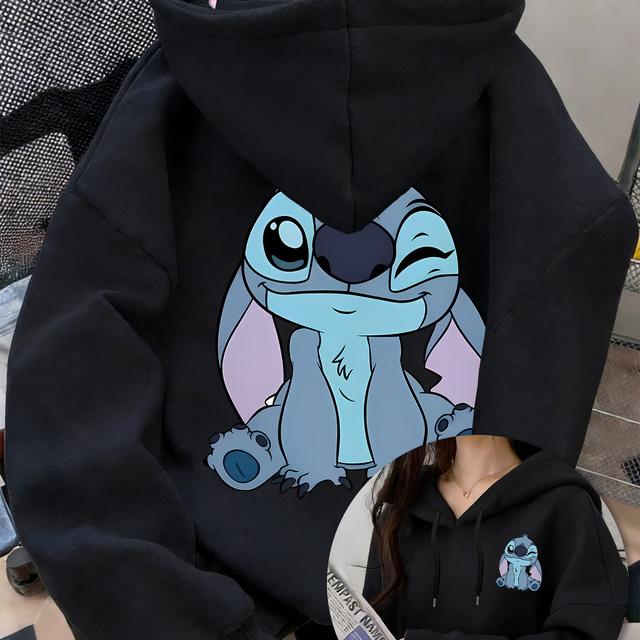 TEMU Stitch Dibujos Animados Alienígena Azul Lindo Sudadera con Capucha y Bolsillos para Mujer, Estampado Multipatrones, Cómoda y Versátil para Otoño/Invierno, Estilo de Pareja con Cordón y Bolsillos