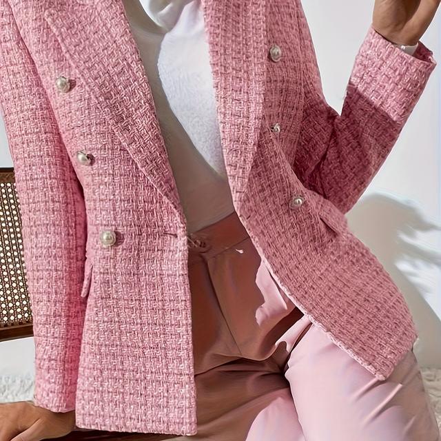 TEMU Tamanho Grande - Tamanho Grande - O Blazer Romântico de Pata de Veado com Abotoadura Dupla e Acessórios Oversized com Botões de Elegância