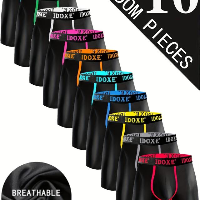 TEMU 10pcs Luxdesc Men's Breathable Stretch Boxer Briefs - Moisture-wicking Mid-stretch Fabric, Elastic Waistband, Assorted Solid Colors For Gym, Running, Casual Wear, Running Boxers, Gym Underwear, ,