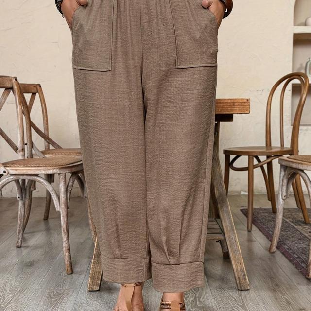 TEMU Plus Size, Elegante Kleur Casual Broek met Zakken voor Dames, Rechte Pijpen voor Alle Seizoenen