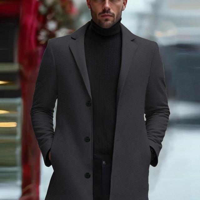 TEMU 2025 Spring/autumn New Arrival Casual Fashionable And Elegant Men's Outerwear, Mid-length Trench Coat, Tweed Overcoat, Slim Fit Coat For Men