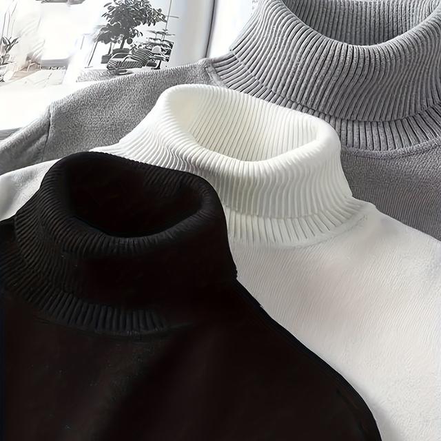 TEMU メンズ ニットセーター - 無地 冬用 暖かい 伸縮性 通気性 カジュアル ル トセーター ブラック/ホワイト/グレー | レギュラーフィット 手洗い可 男性用 万能な重ね着に必須 | プラスサイズ