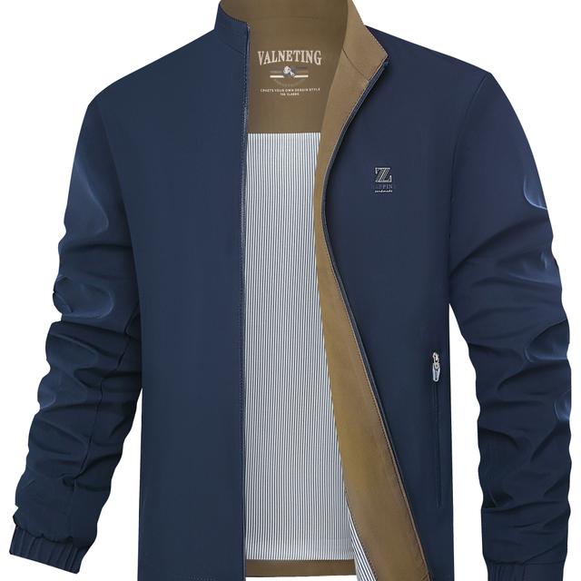 TEMU Herren Freizeit Business Stehkragenjacke, Uni-Farben Nicht Dehnbar, Regular Reißverschluss für Frühling/Herbst – Modische Oberbekleidung in Übergröße