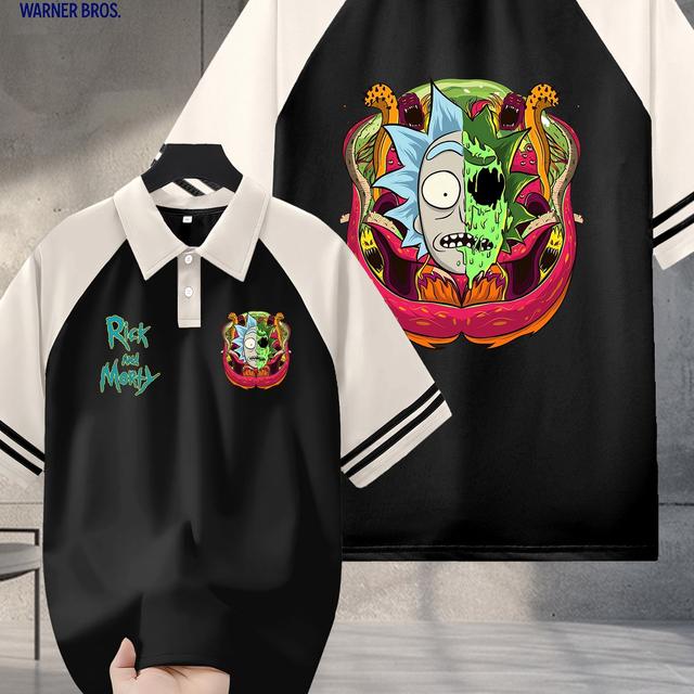 TEMU . Rick And Men's Graphic Shirt - Summer Short Sleeve Button-up With Skull & Portal , Contrast Collar, Japanese-inspired , Machine Washable, Academic Fashion, Vibrant Tee, Comfortable Clothing