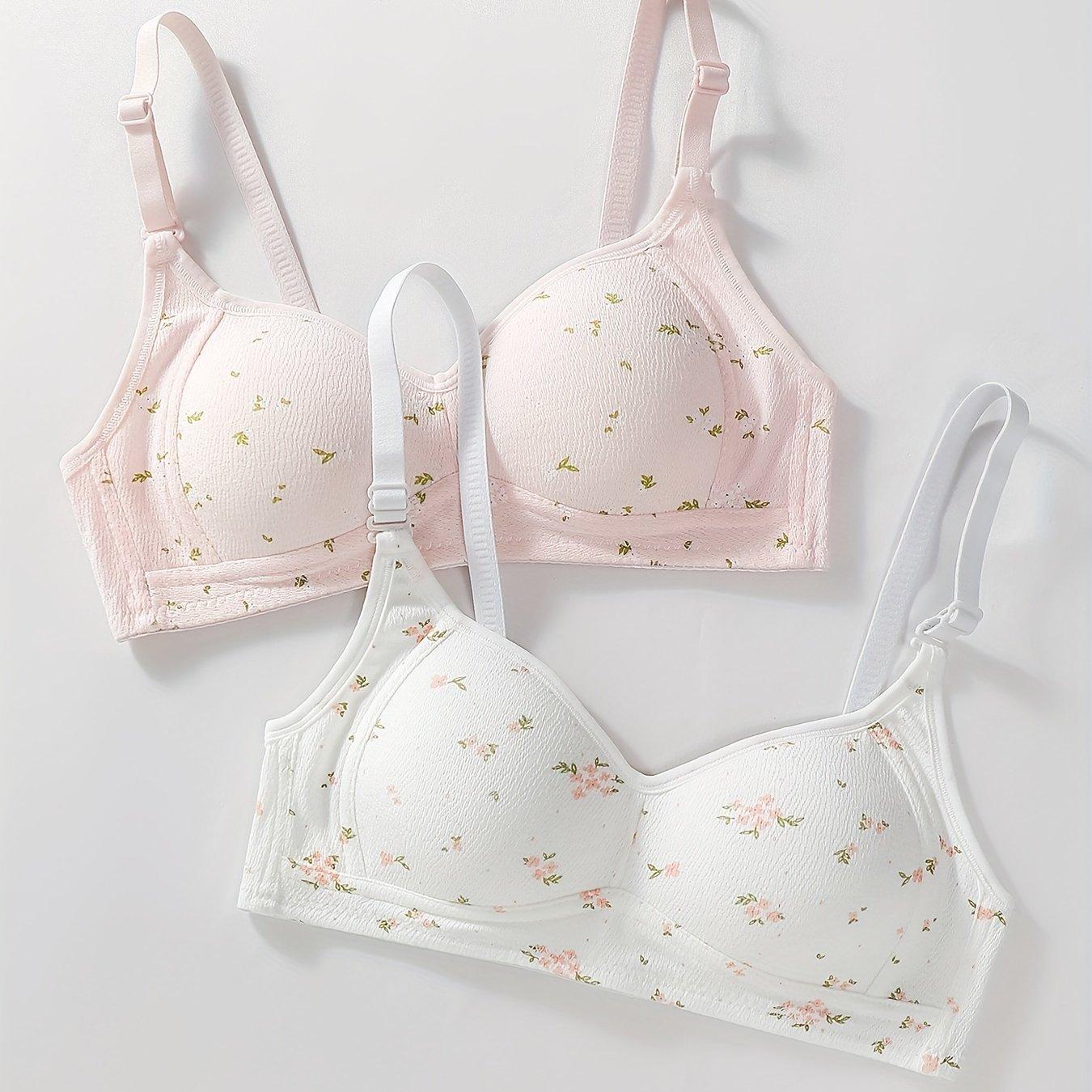 TEMU Conjunto de 2 sujetadores sin aros, ligeros, sin costuras, para pecho pequeño, push-up, florales, cómodos, para