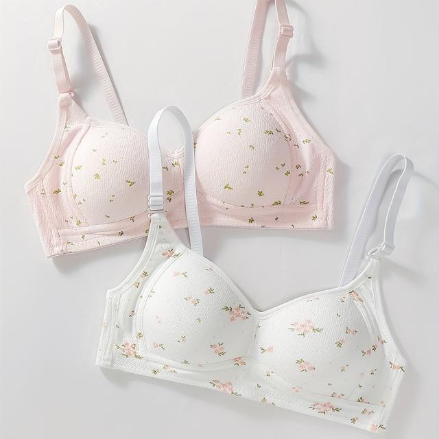 TEMU Conjunto de 2 sujetadores sin aros, ligeros, sin costuras, para pecho pequeño, push-up, florales, cómodos, para