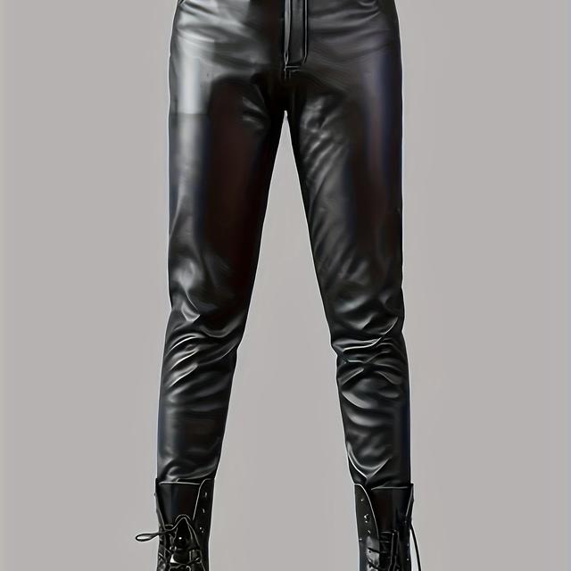 TEMU Spring/summer/autumn Korean-style Men's Skinny Fit Pants, High-elasticity Fashionable -lined Youth Motorcycle Pants