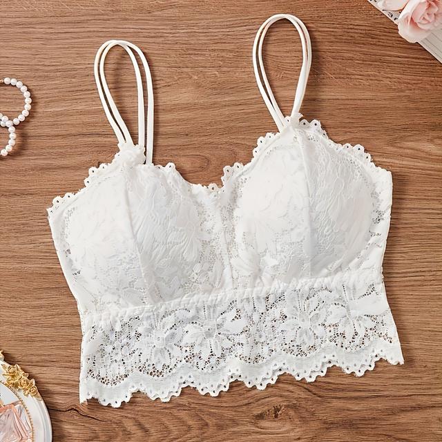 TEMU Sujetador Sin Aros y Sin Tirantes de Encaje Floral de Color Sólido, Sujetador Push-Up y , Ropa Interior para Mujer