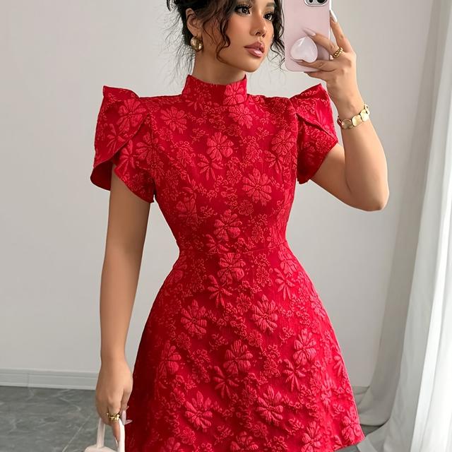 TEMU Vestido de Mujer de Manga Corta con Cuello , Elegante, y Digno, Ajustado y con Festivo