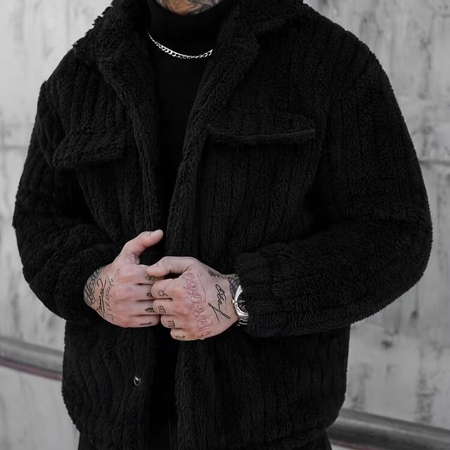 TEMU Men's Winter Front-button Flannel Jacket, Suitable For Everyday Wear And Casual