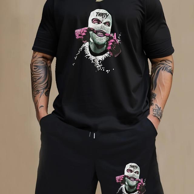 TEMU Herren Schlafanzug-Set, DREISSIG Muster, Lässiges T-Shirt Mit Rundhalsausschnitt Und Shorts Mit Kordelzug, 2-teiliges Set Für Den Sommer Zu Hause