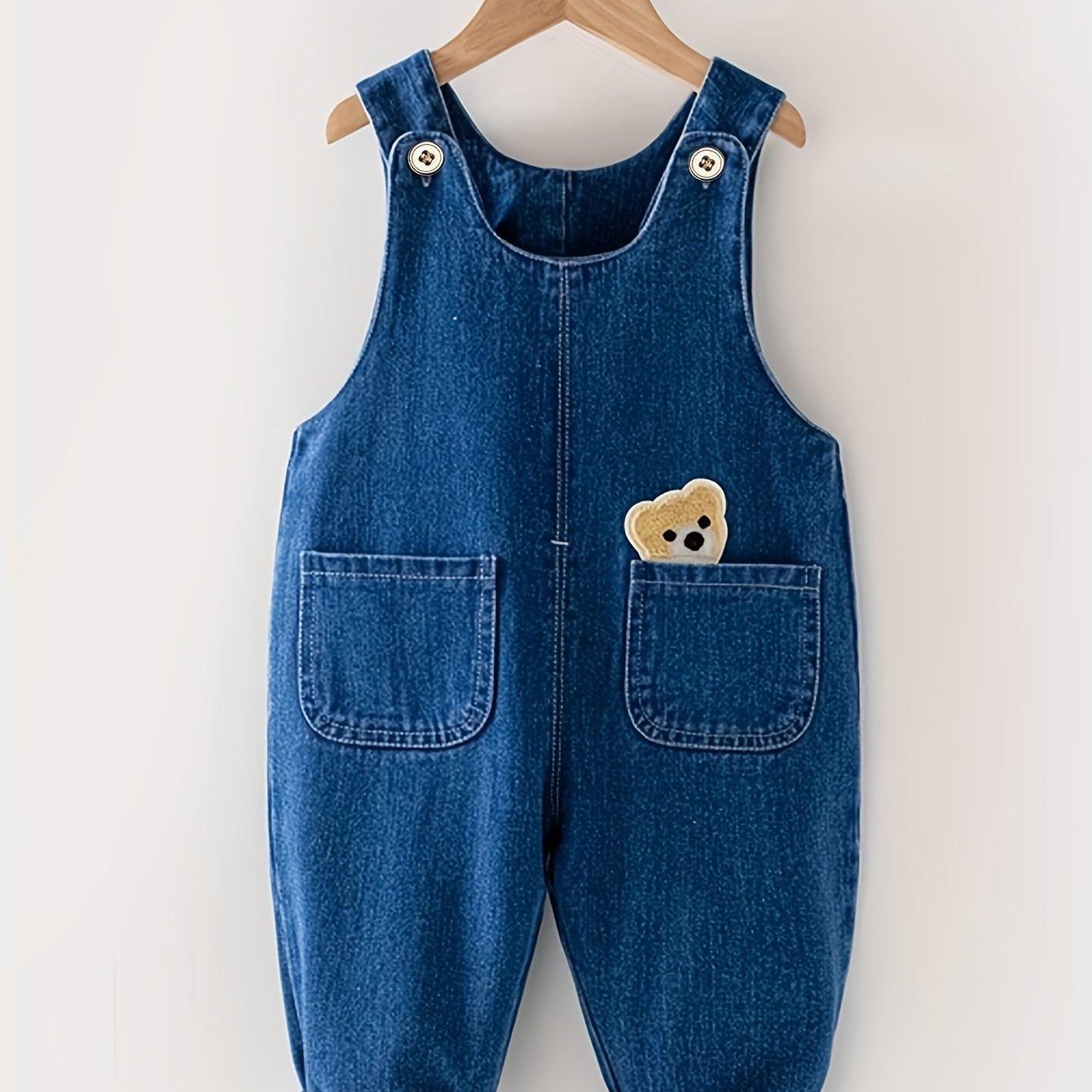 TEMU Baby Overalls Spring And Autumn Style Girl's Fashionable Denim Baby Set Spring Boys' Jeans Children's Trousers, For Outdoor