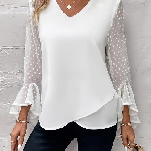 TEMU Spring/summer -neck Chiffon Pom-pom Long Sleeve Elegant Top