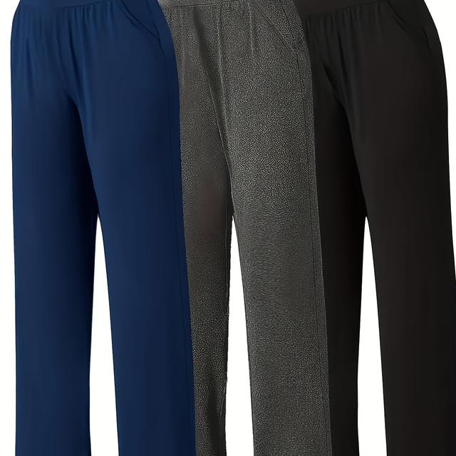 TEMU Talla Grande - Conjunto de de Pantalones de Moda para Mujer, Pantalones Casuales de Color Sólido de Cintura Alta con Bolsillos, Ropa Elegante de Talla Grande