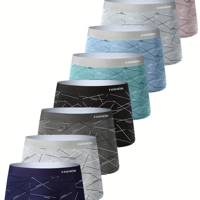 TEMU 8-pack Men's Boxer Briefs, Breathable With Printed Crotch, Trendy Four-corner Shorts For Sports