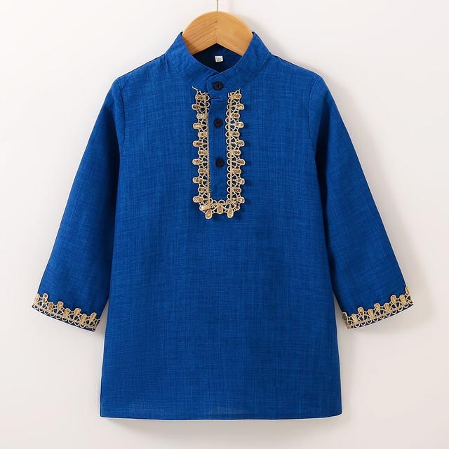 TEMU Boys' Solid Color Long Sleeve Shirt For Spring And Autumn, Gift For Eld, Gift For Ramadan, Boys Casual Wear, Classic Boys Top, Durable Material, Highquality Stitching, Casual Blouse