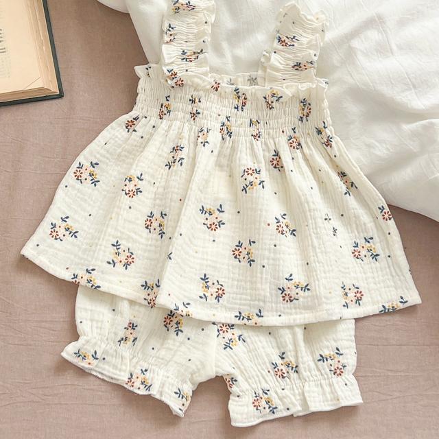 TEMU B021 Korean Style Summer ' Camisole Top + Pants Two-piece Set, Floral Pattern, Loose Fit, Details, Casual Wear, Outdoor, Casual Attire| Top|loose Fit Pants, For Outdoor