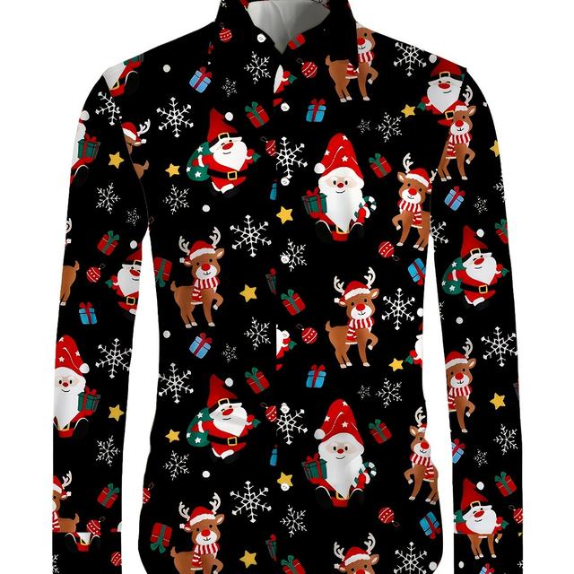 TEMU Men's Christmas Party Dress Shirt - Perfect For Christmas, New Year's Eve, And Winter Events