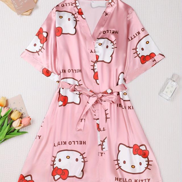 TEMU Sanrio HELLO KITTY Ifjúsági Köntös, Laza Szabású Övvel