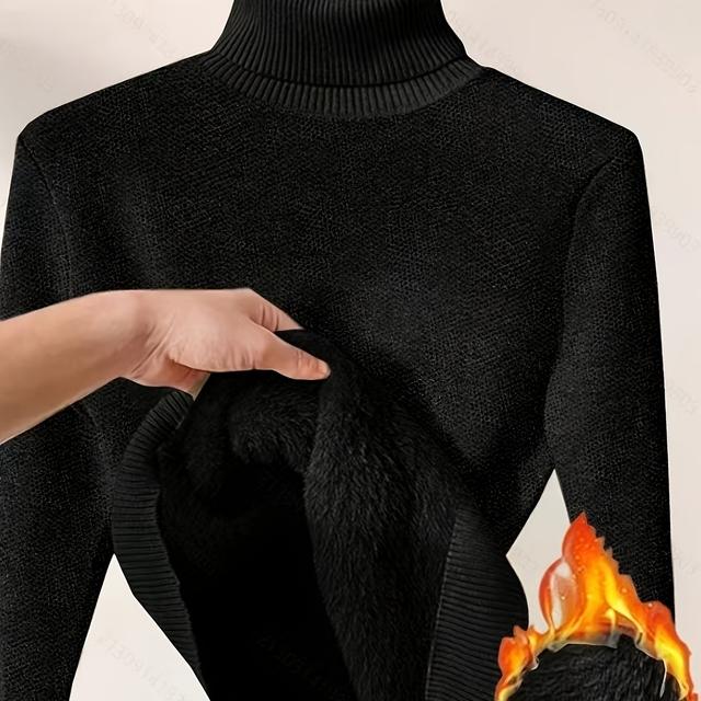 TEMU Plus Size, Women' Color Turn- Collar Fleece Pullover Sweater