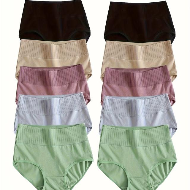 TEMU A Pack Of 10 Random Color High-waisted Comfortable Triangle Panties For Women,