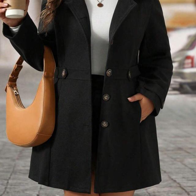 TEMU Plus Size - Plus Size - Autumn And Winter New Fleece Warm Solid Color Belt Design Padded Coat