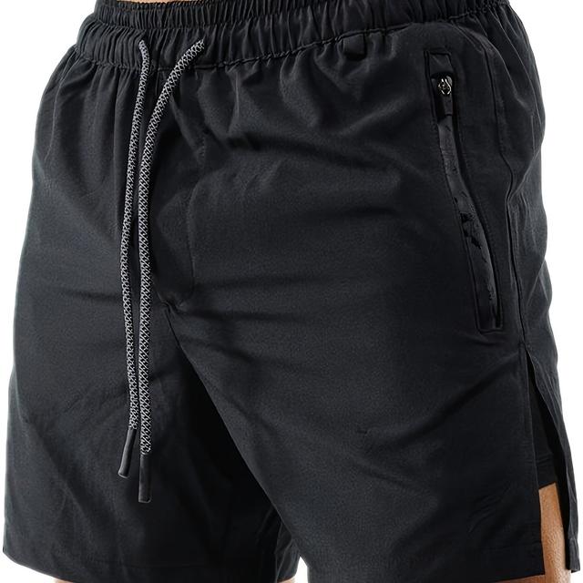 TEMU 2-in-1 Double Layer Shorts With Inner Zipper Pocket, Men's High Stretch Sports Shorts For Summer Gym Workout Training