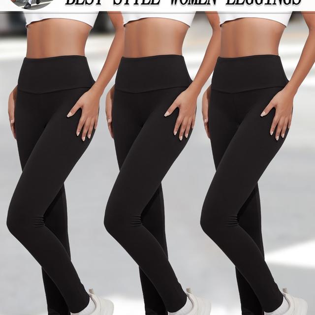 TEMU Set Of 3 Ultra Comfortable Leggings For Women, Tummy Support Non-transparent Exercise Yoga Running Trousers