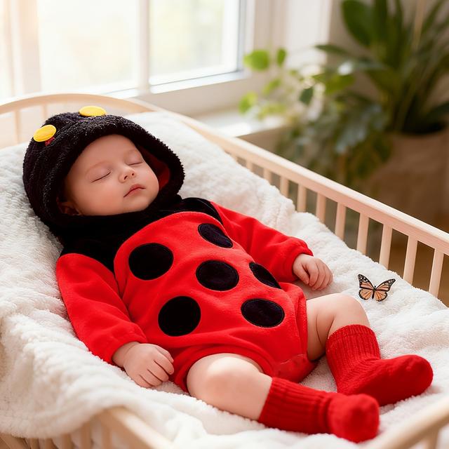 TEMU Adorable Baby Boy's Ladybug Hooded Romper, Soft And Warm For Autumn And Winter, Perfect For Keeping Cozy