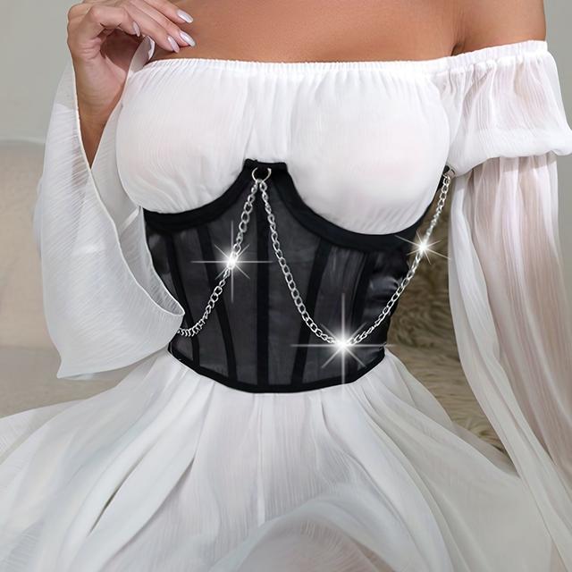 TEMU Womens Underbust Boned Satin Bustier Lace Back Corset Belt Waist Corsets Top